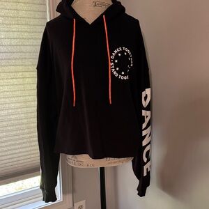 Zumba Hoodie Black Boxy Cropped Drawstring Dance Together Stand Together